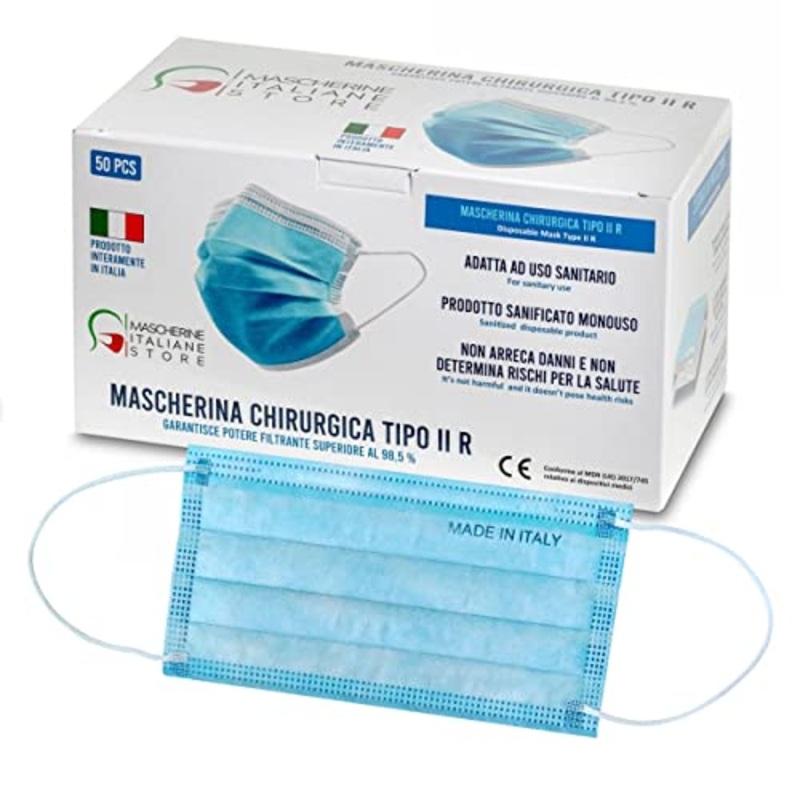 Mascherina chirurgica monouso tipo II R, Dispostivo Medico di Classe I, MADE IN ITALY – VENDITA ESCLUSIVA MASCHERINE ITALIANE STORE – CONFEZIONE DA 50 PEZZI