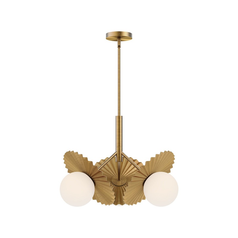 Three Light Chandelier from the Plume Collection in Brushed Gold/Opal Glass|Matte Black/Opal Glass Finish by Alora