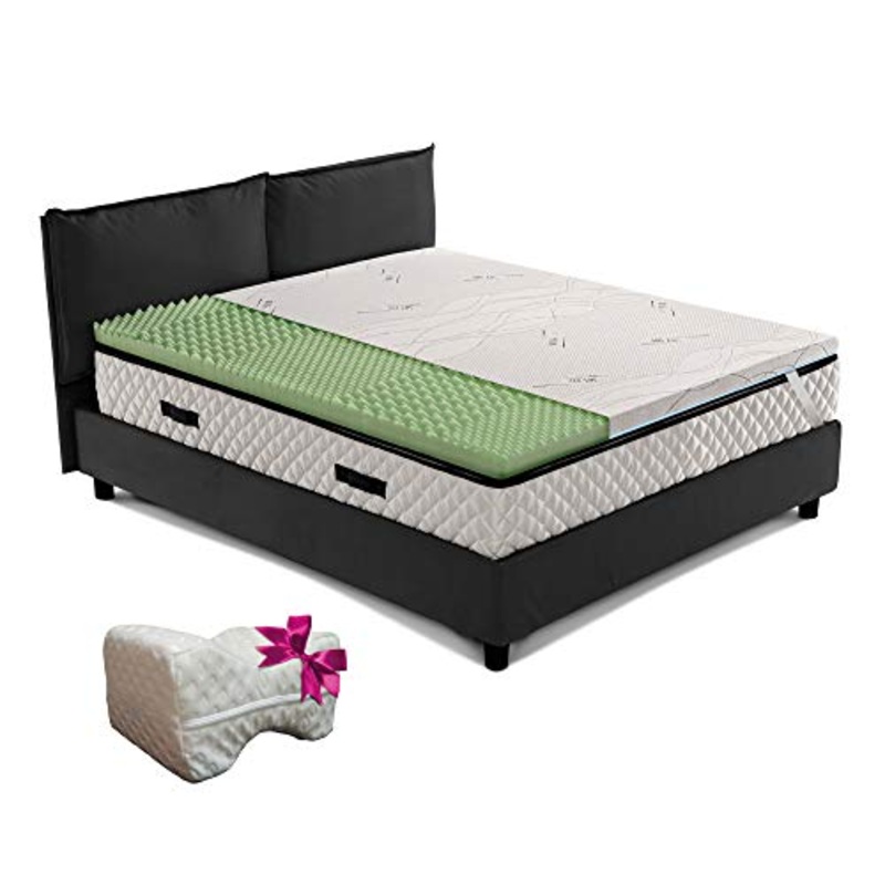 Topper materasso, sopramaterasso memory TRASPIRANTE a zone differenziate, Alto 6 cm, tessuto ARGENTO anallergico antimicrobico sfoderabile, CUSCINO IN REGALO – AIR MEMO GREEN piazza e mezza 120×190