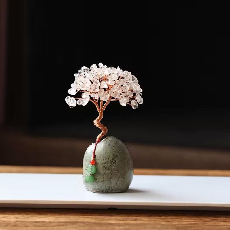 White Vintage Crystal Money Tree Figurine for Home Decoration