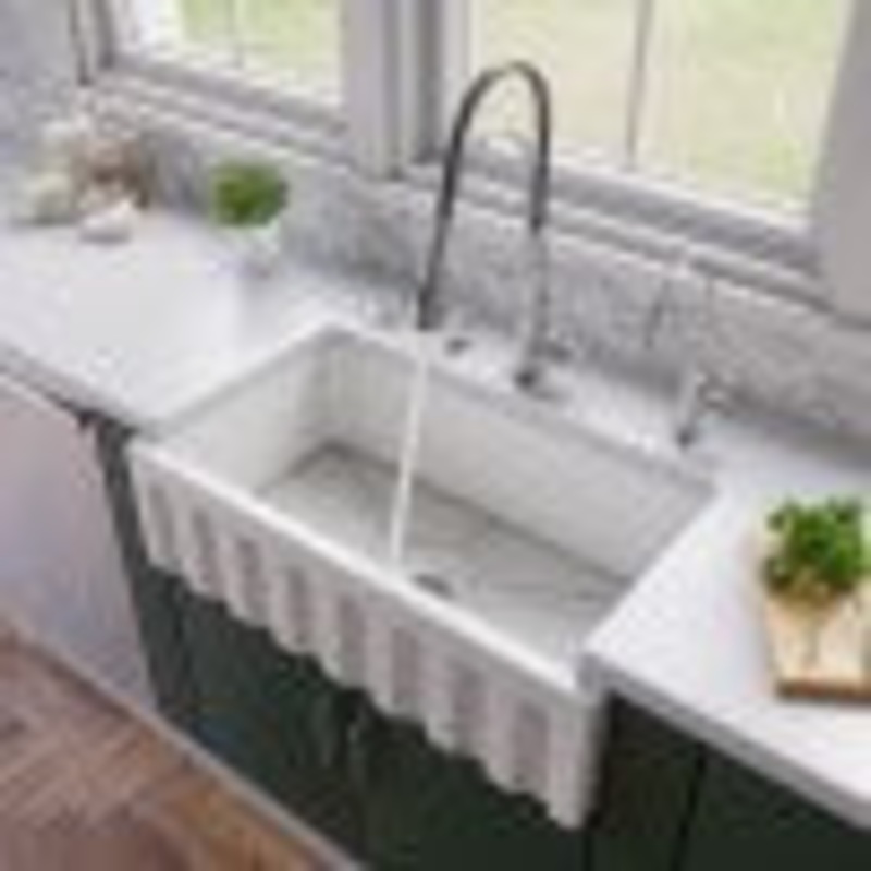 ALFI brand AB3318HS-W White 33″ x 18″ Reversible Fluted / Smooth Single Bowl Fireclay Farm Sink