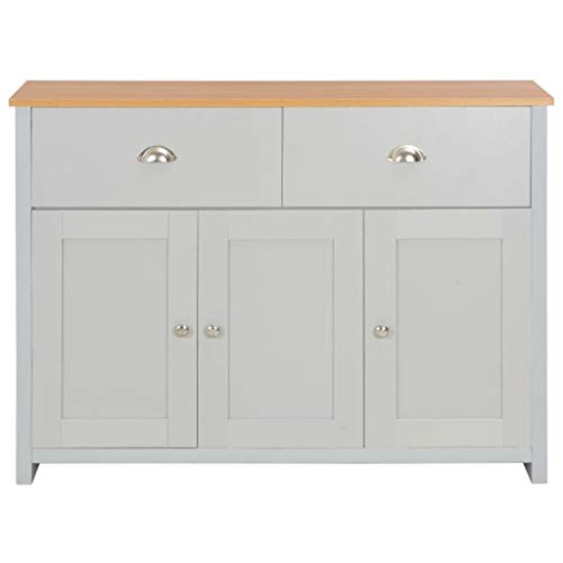 Tidyard Credenza Grigia 112x35x81 cm,Colore: Grigio + Legno Naturale Materiale: Truciolato con melamina Dimensioni: 112 x 35 x 81 cm (L x P x A)