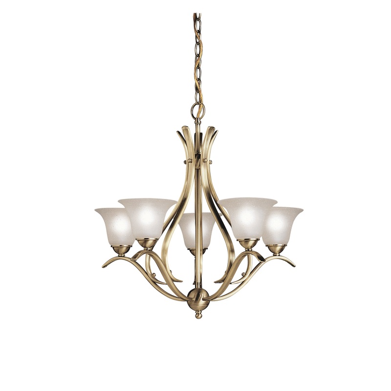 Kichler 2020AB Five Light Chandelier, Antique Brass