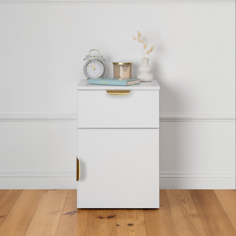 PORTO BEDSIDE TABLE – WHITE – SLIM – PULL BRASS