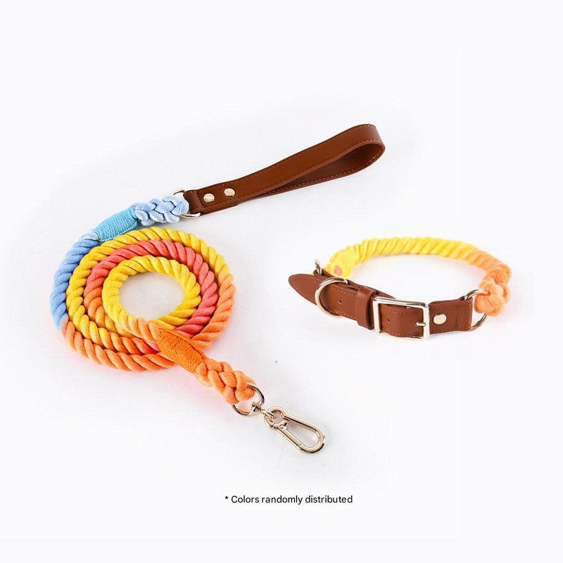 Premium Leather Pet Collar and Leash – Soft, Strong Braided Rope (Iridescent Red – Size M)