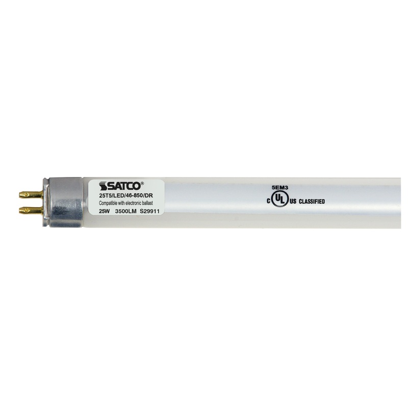 25 Watt T5 LED – Miniature bi-pin base – 5000K – 50000 Average rated hours – 3500 Lumens – Type A – Ballast dependent – Shatter Proof Light Bulb by Satco