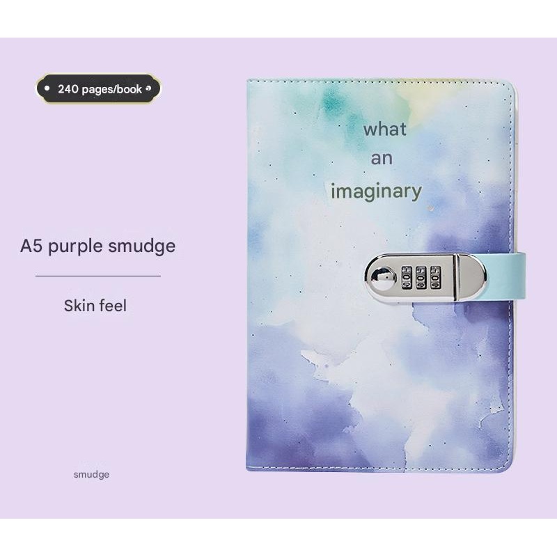 A5 Tie-Dye Journal with Combination Lock – 240 Pages, Soft Touch Cover Diary(Purple)