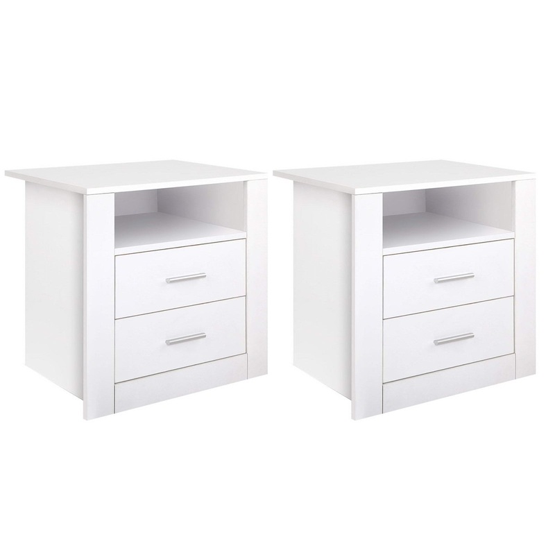 Artiss 2 X Bedside Table 2 Drawers with Shelf – TARA White