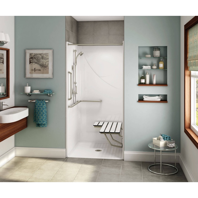 MAAX 106033-000-002-111 OPS-3636 – Complete Accessibility Package with Vertical Grab Bar AcrylX Alcove Center Drain One-Piece Shower in White