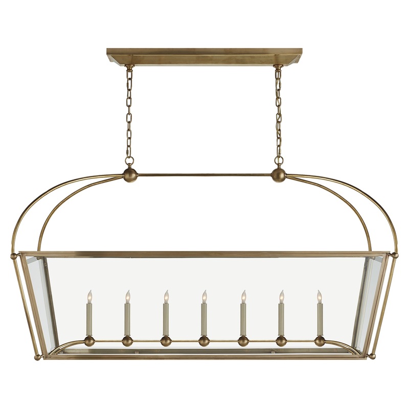 Seven Light Linear Pendant from the Riverside Collection in Antique-Burnished Brass Finish by Visual Comfort Signature