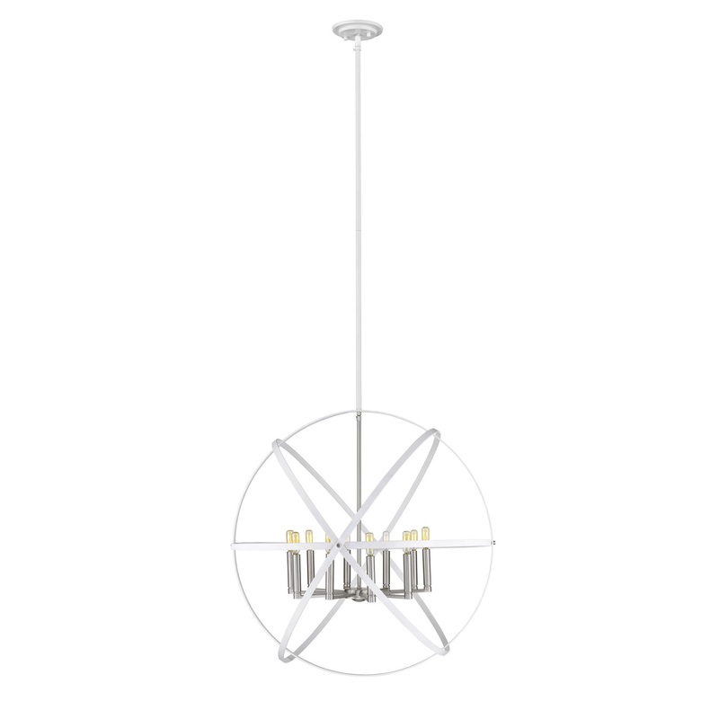 Ten Light Chandelier from the Cavallo Collection in Hammered White / Brushed Nickel Finish by Z-Lite