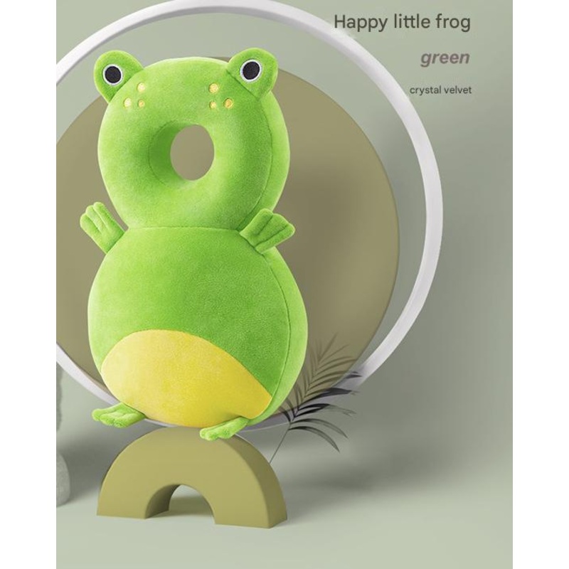 Adorable Baby Head Protector Backpack Cushion – Anti-Fall Toddler Safety Pad with Adjustable Straps(Green Frog)