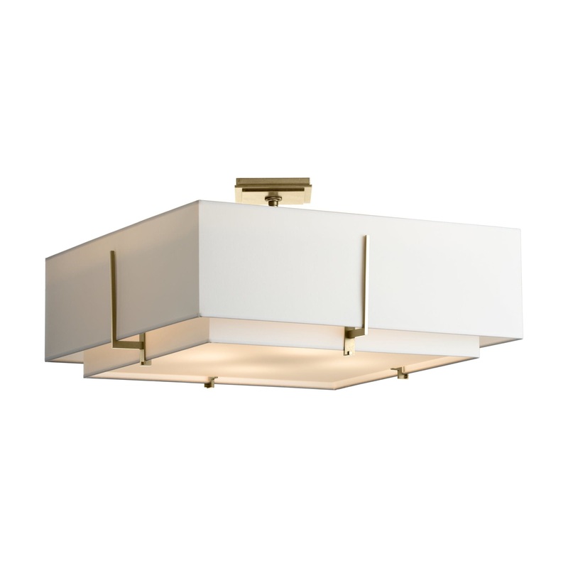 Exos Square Large Double Shade Semi-Flush Sterling Natural Anna Inner Shade & Natural Anna Outer Shade