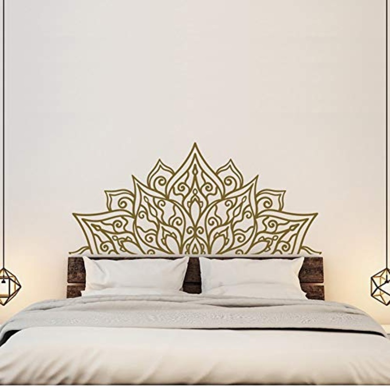 Testiera della camera da letto Decalcomania della parete-Decorazione della camera da letto Testiera Mandala Decalcomania della parete rimovibile Adesivo decalcomania A8 128x57cm
