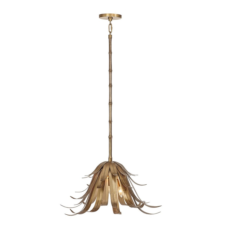 Three Light Pendant from the Kagra Collection in Brass Finish by Eurofase