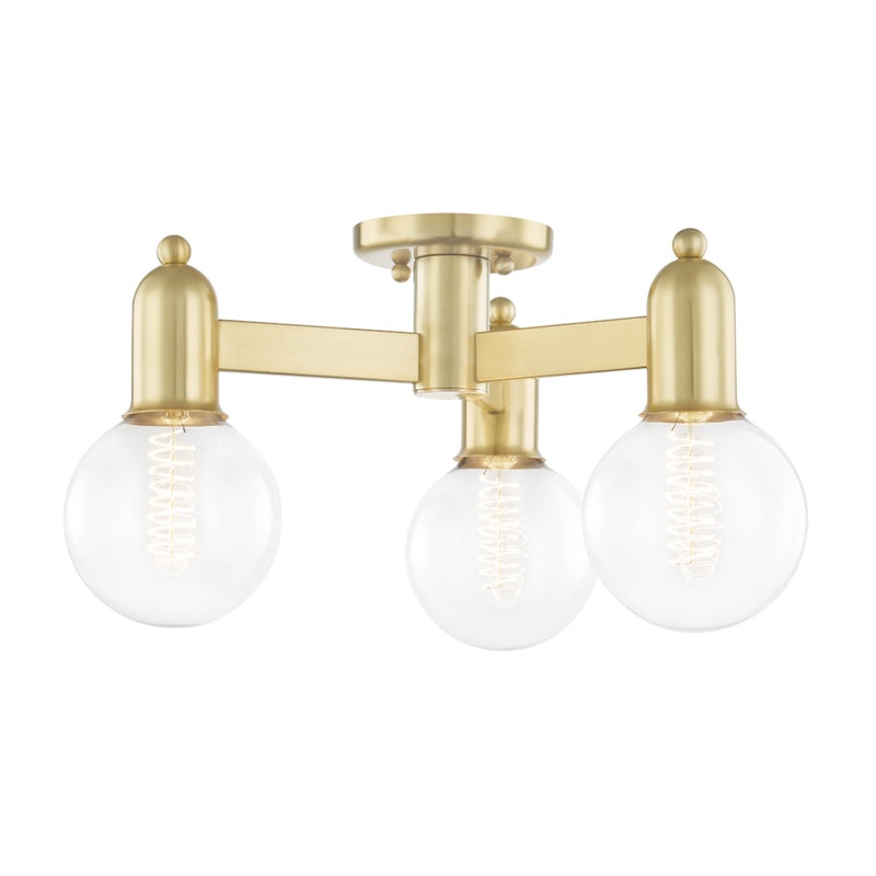 Three Light Semi Flush Mount from the Bryce Collection in Aged Brass Finish by Mitzi