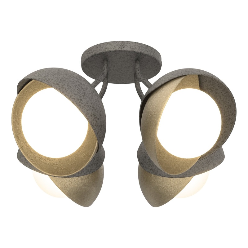 Brooklyn 4-Light Double Shade Semi-Flush Natural Iron Soft Gold