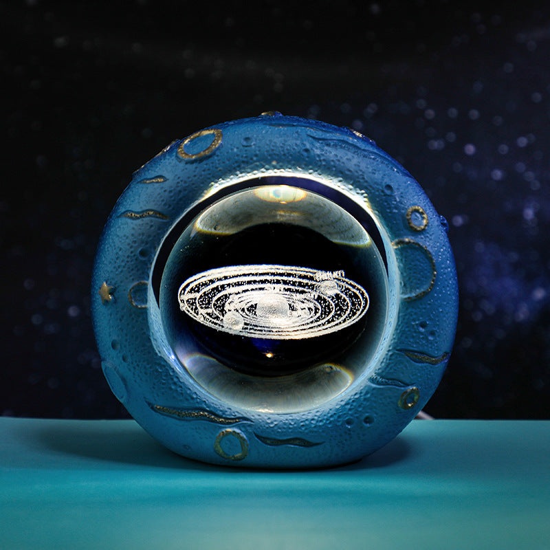 Celestial Ring LED Crystal Ball Lamp – 3D Engraving, Unique Gift (Solar system)