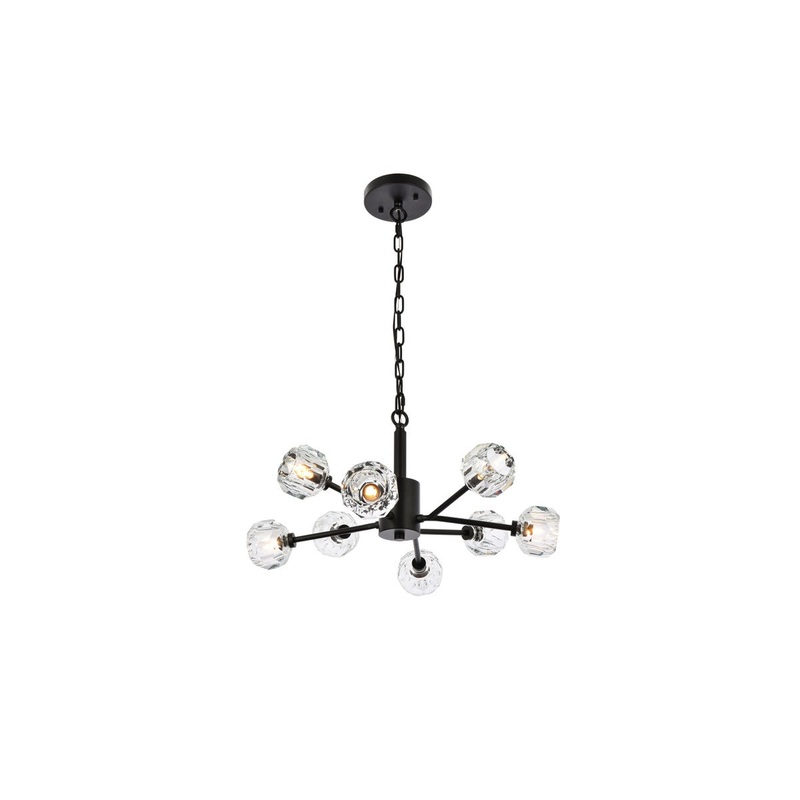 Eight Light Pendant from the Graham Collection in Black And Clear Finish by Elegant Lighting