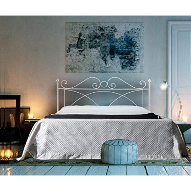 Letto Matrimoniale in Ferro Colore Bianco con GIROLETTO PREDISPOSTO per Rete con Piedini 160 X 190 CM. Non Inclusa – Prodotto Made in Italy