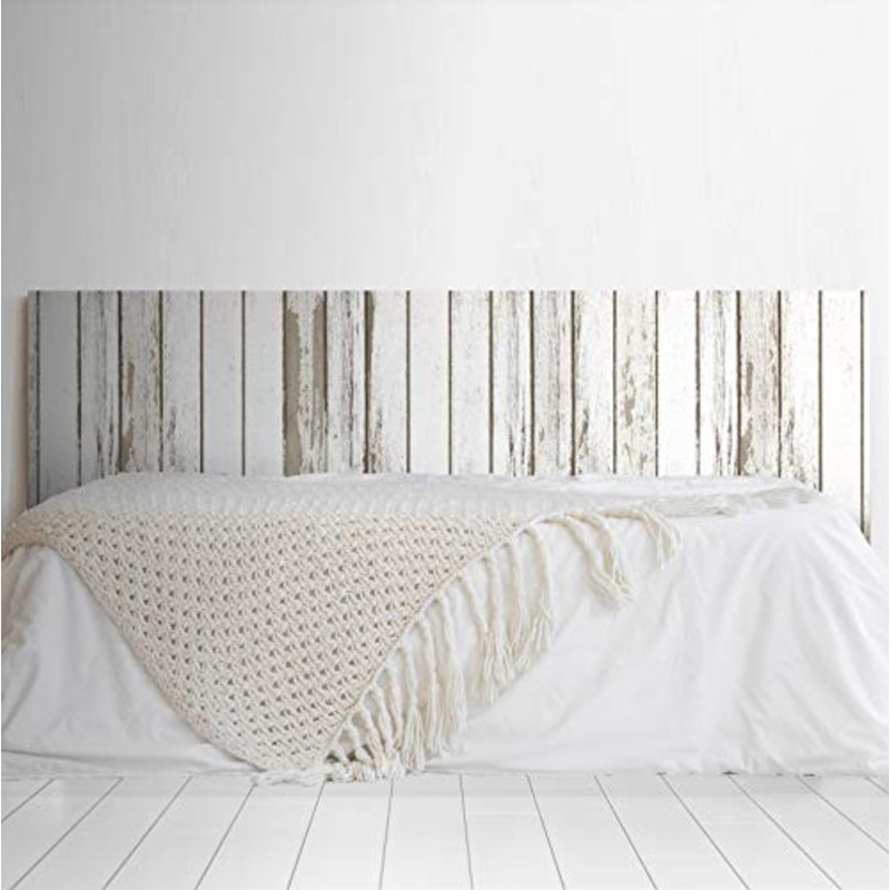 MEGADECOR – Testiera per letto in PVC, decorativa, economica, con stampa, struttura in legno anticato, tavole verticali strette dipinte, bianco, diverse misure