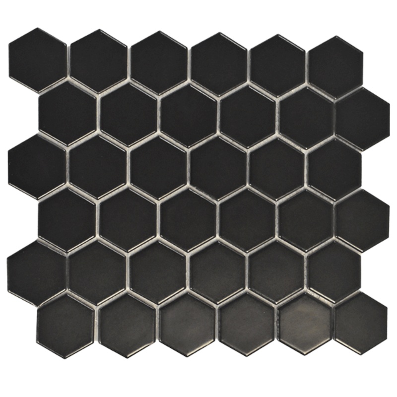 Roca Tile Usa Inc United States Ceramic Tile Cc Mosaics Ii 2 Inch Matte Black Hexagon Porcelain Mosaics. Ufcc103-12Mt 1 Sheet = .99 Sq. Ft.