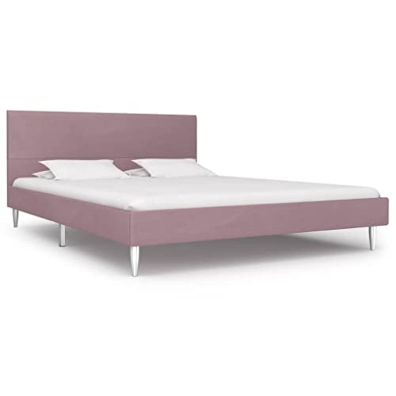 vidaXL Giroletto Imbottito Classico Elegante Telaio Letto Struttura in Acciaio e Legno Gambe in Ferro Rosa in Tessuto 160×200 cm