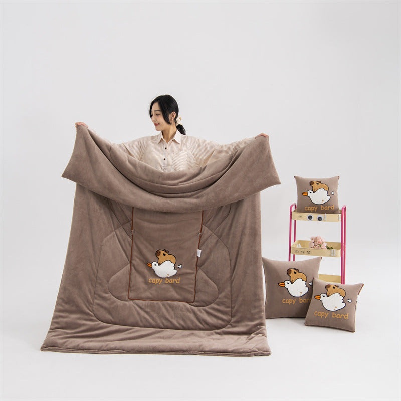 Brown Kapybara – 2-in-1 Foldable Car Pillow Blanket – Cozy 40x40cm Pillow, Unfolds to 100x150cm Blanket for Travel and Office Naps