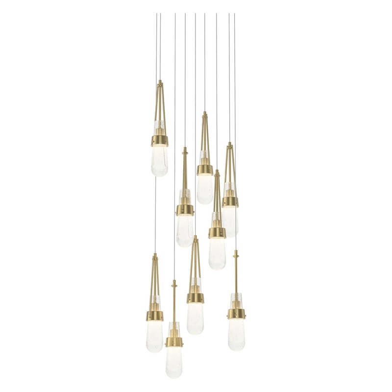 Link 9-Light Blown Glass Pendant Modern Brass Clear Bubble Glass (YG)