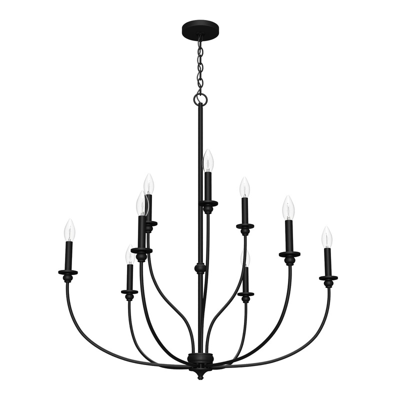 Nine Light Chandelier from the Southcrest Collection in Flat Matte Black Finish by Hunter