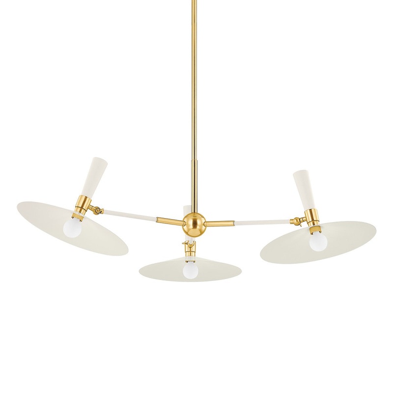 Three Light Chandelier from the Milena Collection in Aged Brass/Soft Cream Finish by Mitzi