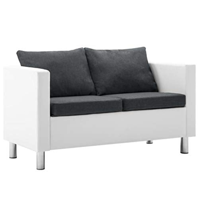 vidaXL Divano a 2 Posti in Similpelle Bianco e Grigio Scuro Arreddo Casa Sofa
