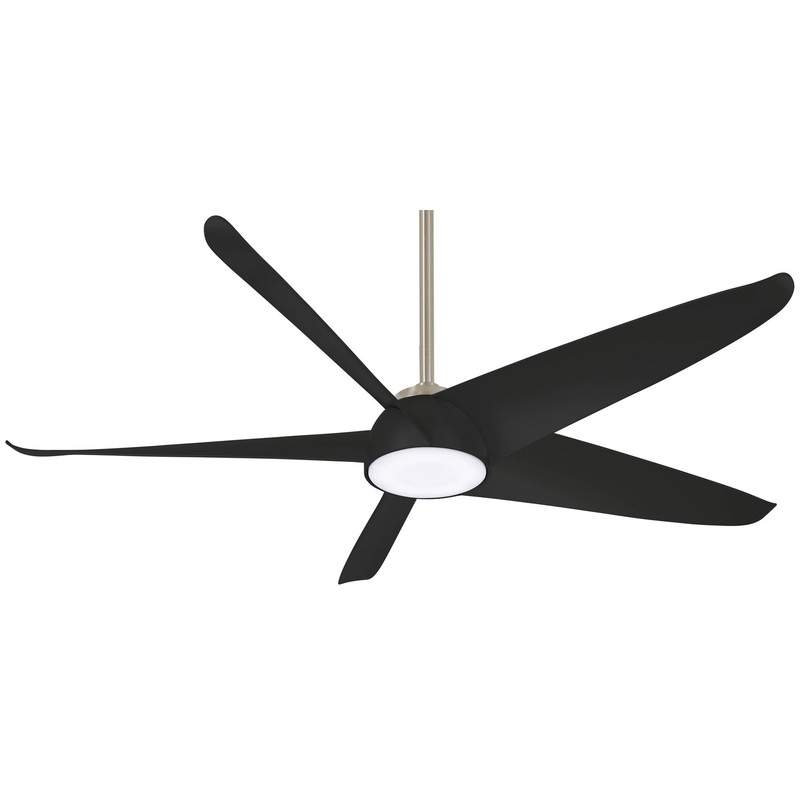 5-blade Ellipse 60″Ceiling Fan by Minka Aire (Dry Rated) Brushed Nickel/Coal/Coal