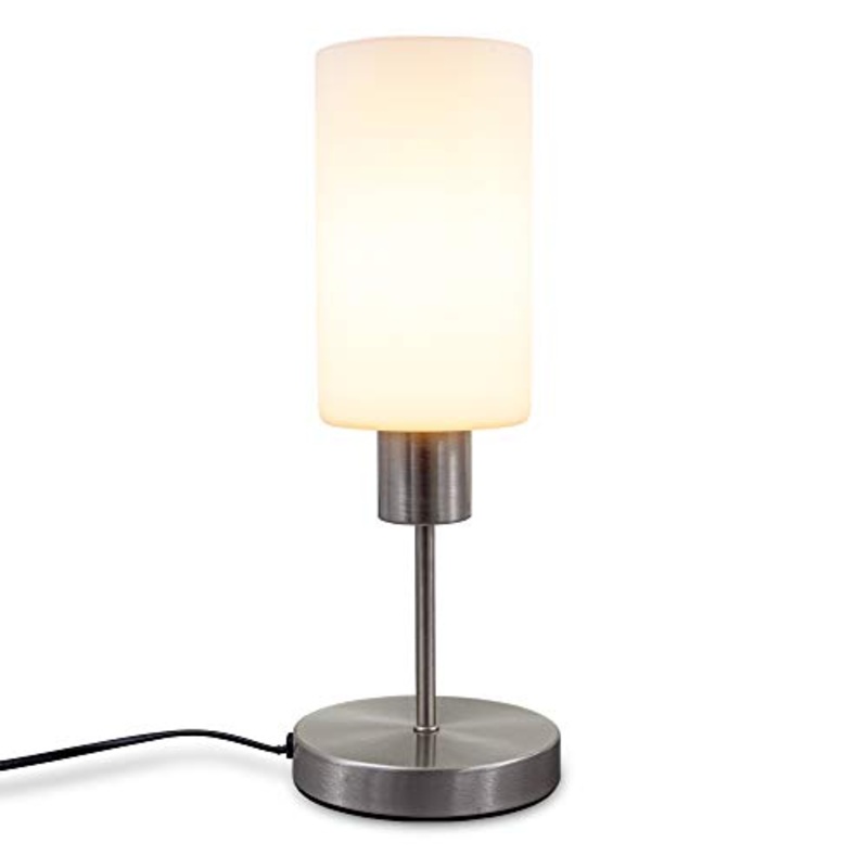 B.K.Licht lampada da comodino, intensit della luce regolabile su 3 livelli con la funzione touch, Lampadina non inclusa E27 da max.25W, lampada da tavolo piccola, abat-jour in metallo e vetro