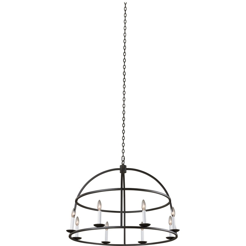 Eight Light Pendant from the Wickenburg Collection in Black Iron Finish by Kalco