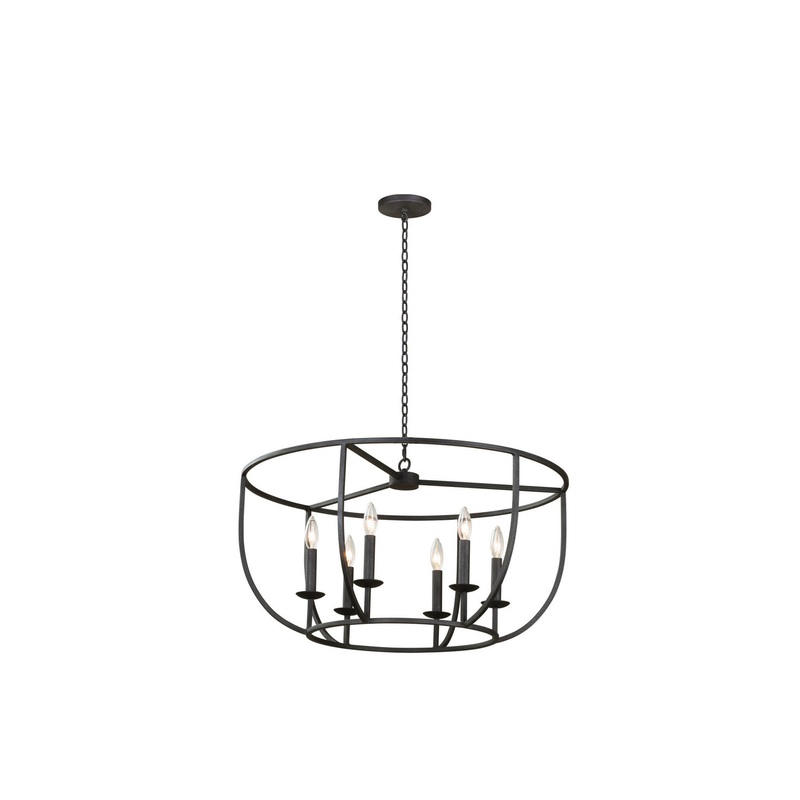 Six Light Pendant from the Newhall Collection in Black Iron Finish by Kalco