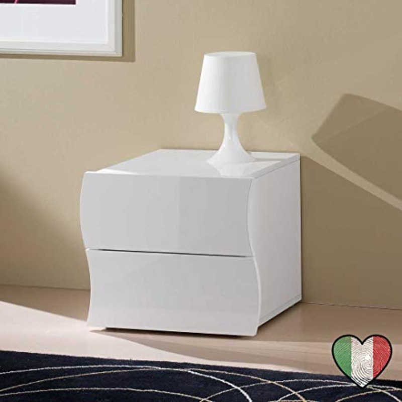 Stilprojectstore Comodino 2 Cassetti Bianco Lucido – Onda – Made in Italy