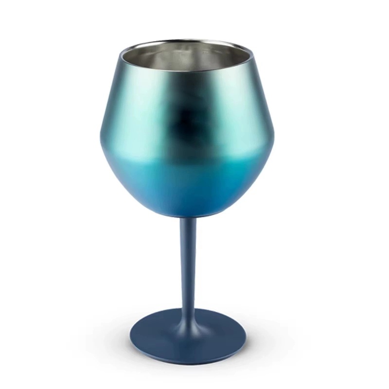 2 Pcs Blue Detachable Stainless Steel Wine Glass – 14oz (420ml) Portable Stemmed Goblet for Outdoors & Travel