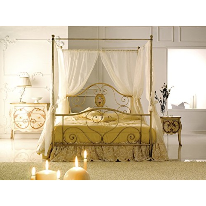 Bed Store Letto Matrimoniale in Ferro BATTUTO Modello Lory Avorio con Baldacchino