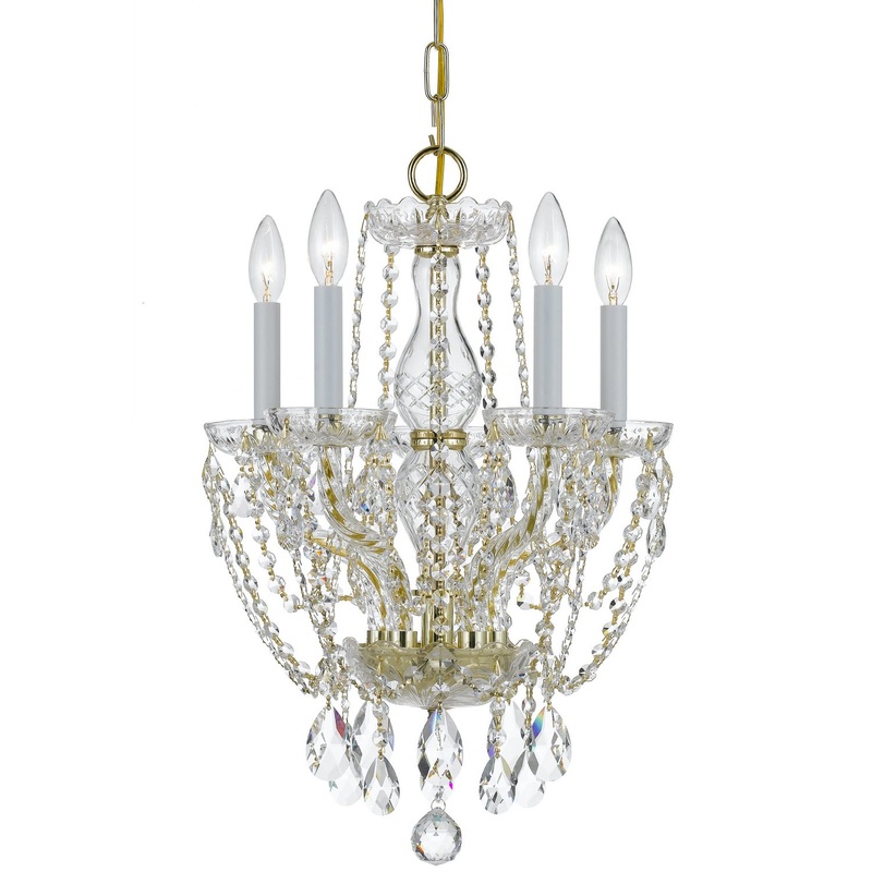 Crystorama 1129-PB-CL-SAQ Traditional Crystal Five Light Mini Chandelier Polished Brass