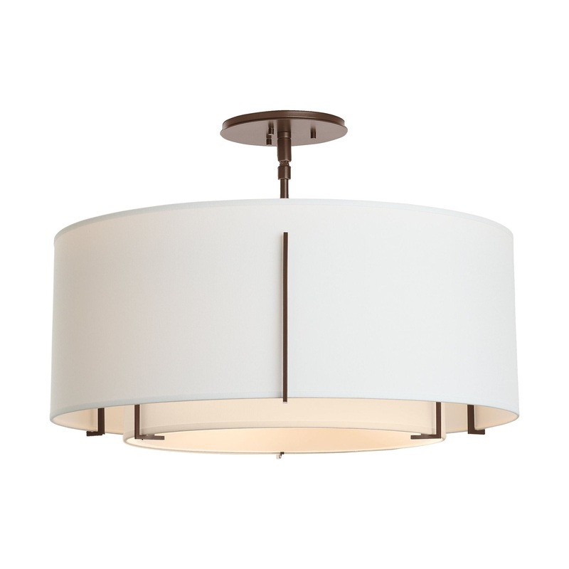 Exos Double Shade Semi-Flush Bronze Natural Anna Inner Shade & Natural Anna Outer Shade
