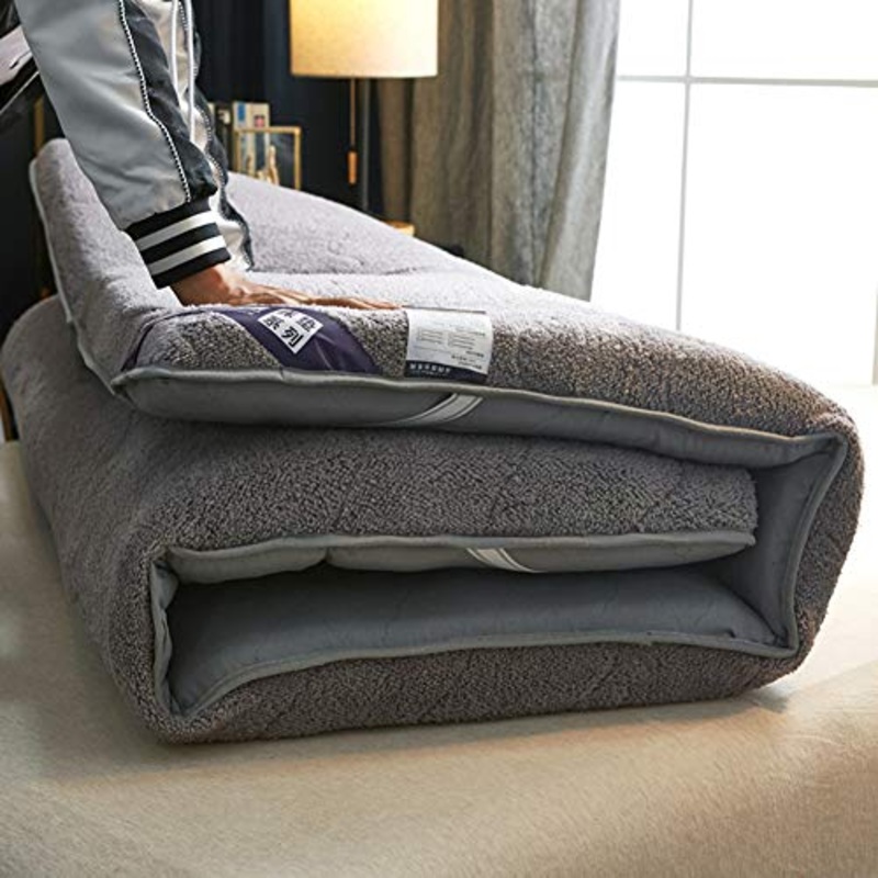 LoveHouse, materasso futon giapponese a pavimento, spesso in peluche, tatami, tappetino portatile da campeggio per bambini, materassino pieghevole arrotolabile  grigio 90 x 200 cm