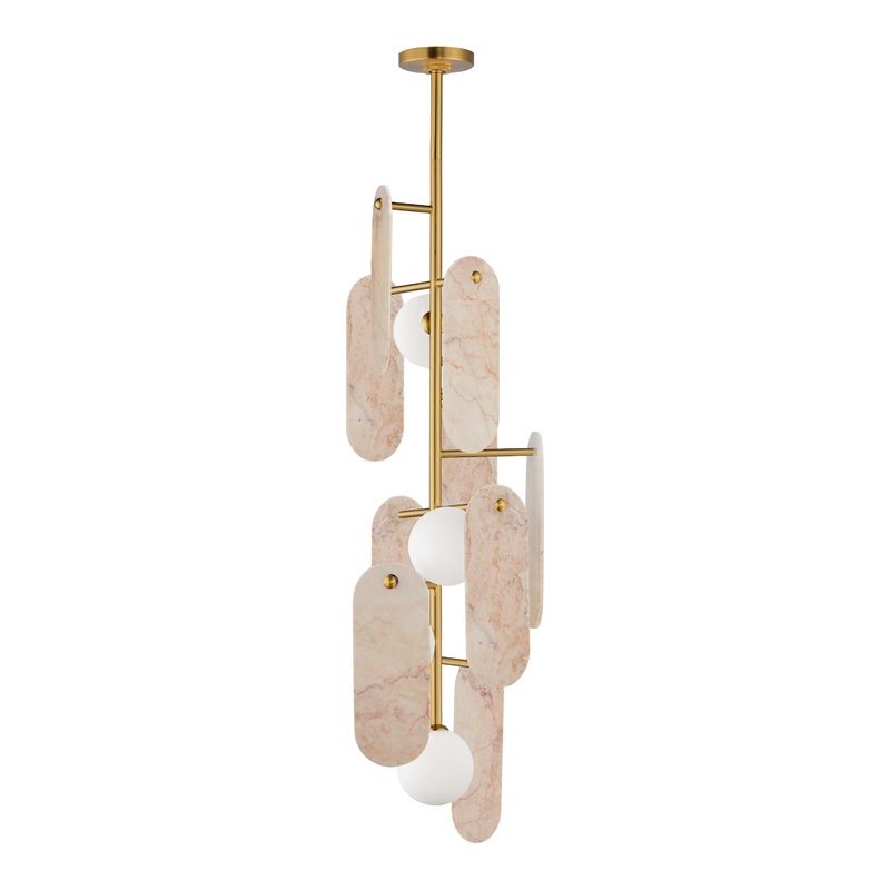 Megalith 5-Light Vertical LED Pendant Natural Aged Brass Rose Jade
