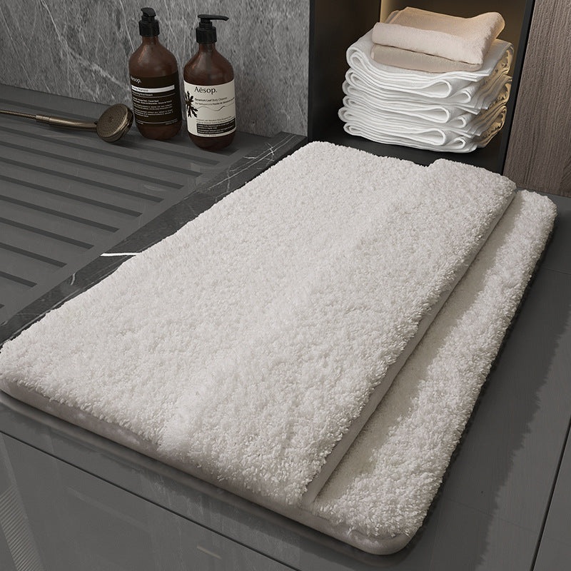 White Ultra Absorbent Plush Bath Mat – Non-Slip Bathroom Rug with Innovative Foot Drying Pocket