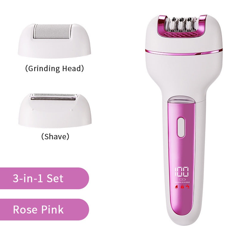 3-in-1 Ladies Electric Epilator, Shaver & Callus Remover with LED Display – Rechargeable & Waterproof(Pink)