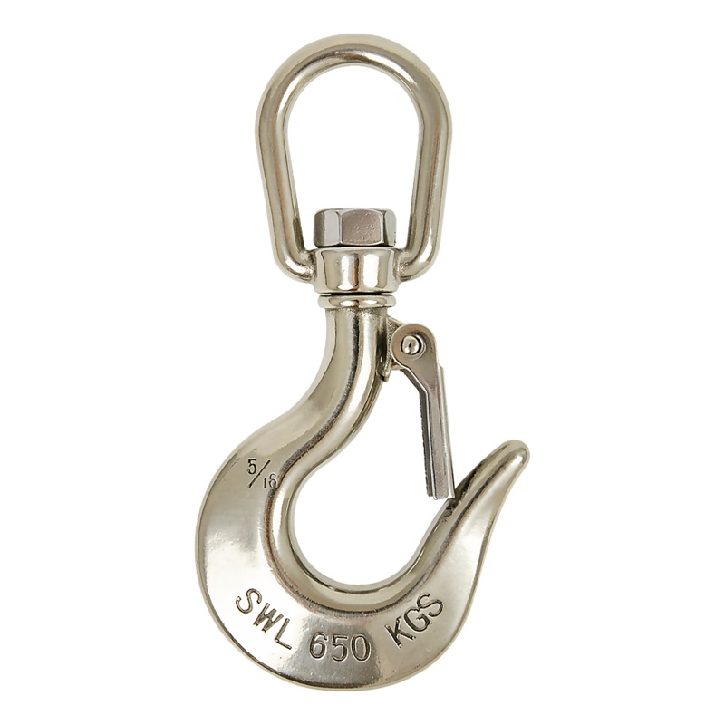 304 Stainless Steel Swivel Lift Clevis Chain Crane Hook with Safety Lock 650kg