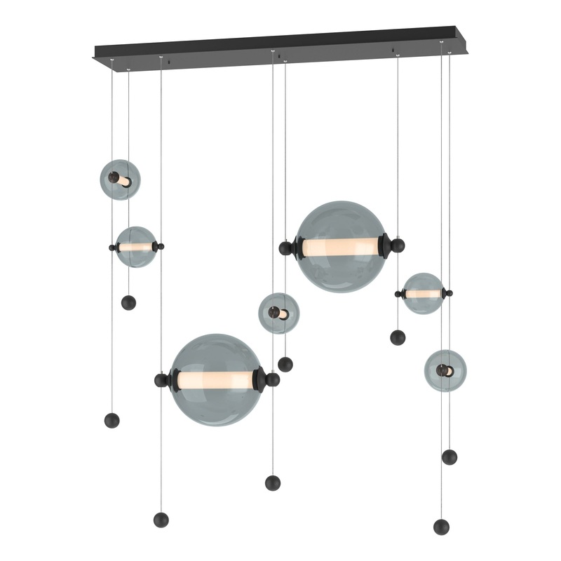Abacus 7-Light Double Linear LED Pendant Black Cool Grey Glass (YL)