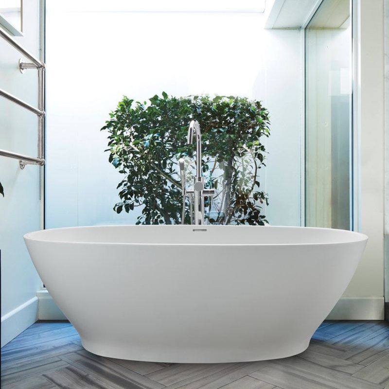 Air Tub Alissa 66.25 x 35.75 Inch Freestanding Air Bath Center White Matte Oval Sculpturestone 95 Gallons 23-1/4 Inch
