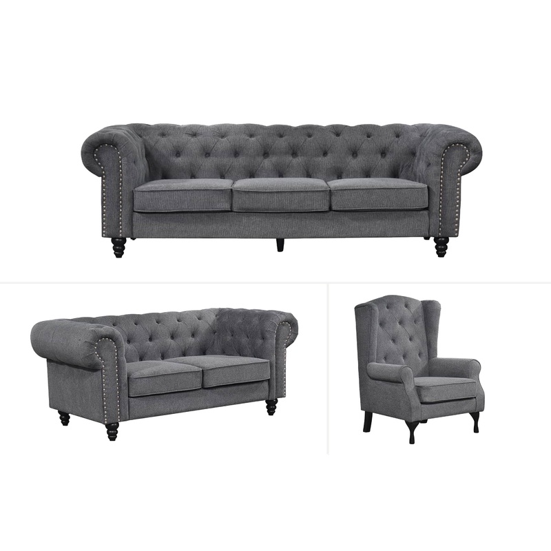 Chesterfield Tufted Lounge Set – Charcoal Grey