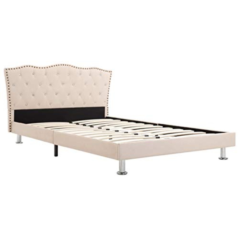 Tidyard Letto con Materasso Singolo in Tessuto Beige con Doghe 120×200 cm,Letto in Tessuto,Letto con Doghe,Letto Singolo in Tessuto,Letto Una Piazza e Mezza 120×200 cm